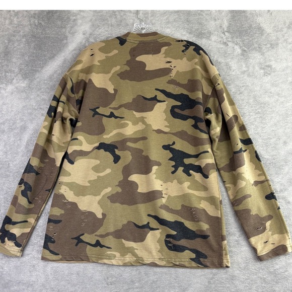 PacSun Men's Small Camo Long Sleeve T-Shirt Distressed Holes Streetwear Grunge - Picture 1 of 9